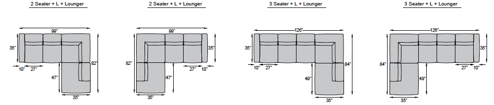 2 seater + L + Lounger, 3 seater + L + Lounger
