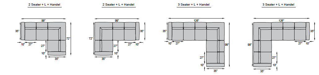 2 seater + L + Handle, 3 seater + L + Handle